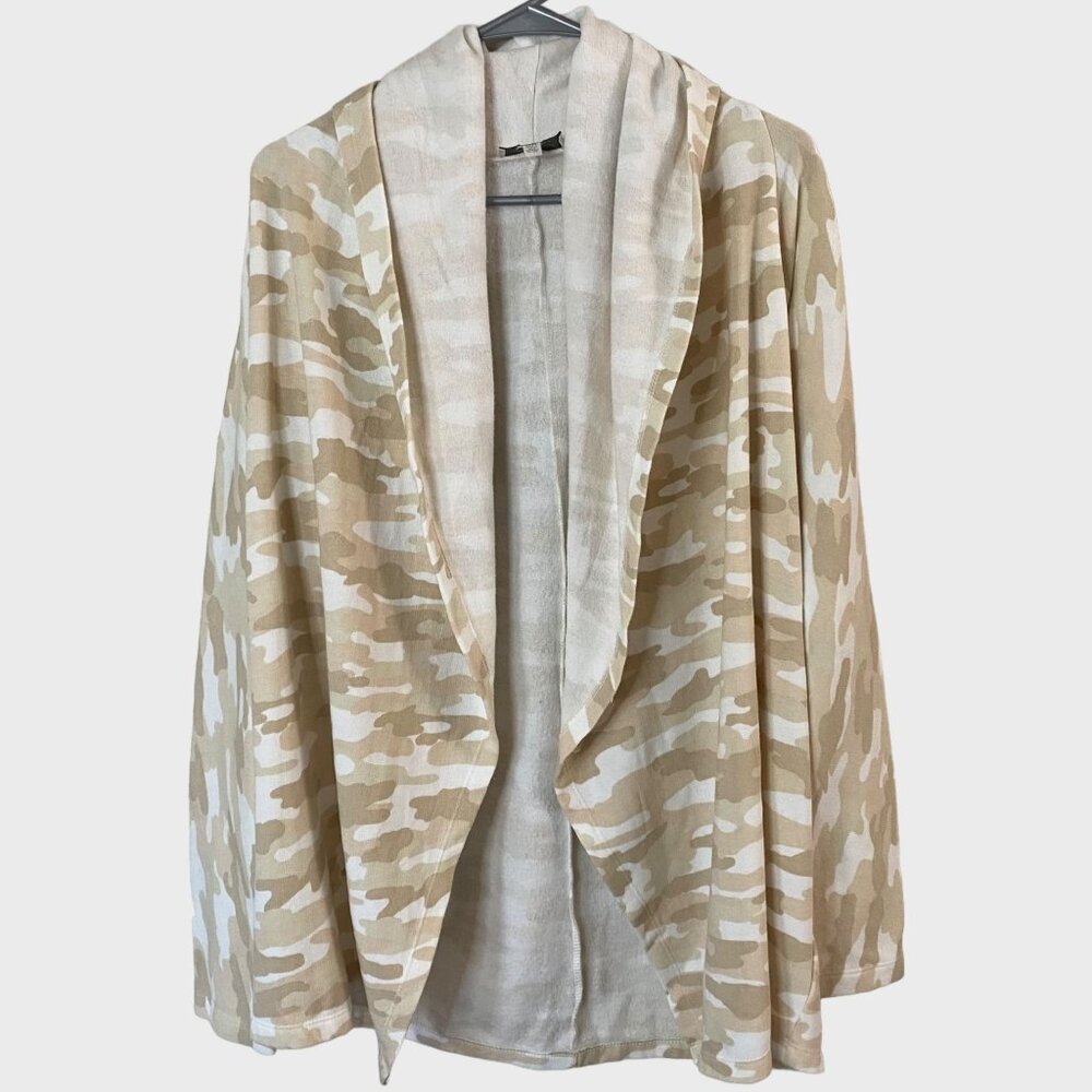 Lucky Brand Camo Hooded Cardigan Sweater Womens Medium Cream & White Long-Sleeve